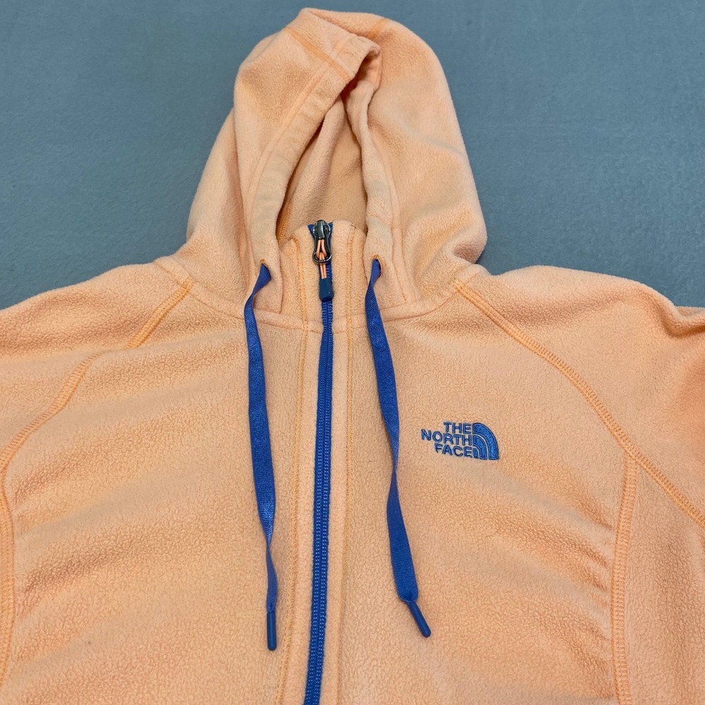 North Face Women's M Fleece Hoodie Jacket Peach Blue Drawstring Full‎ Zip - Picture 6 of 9